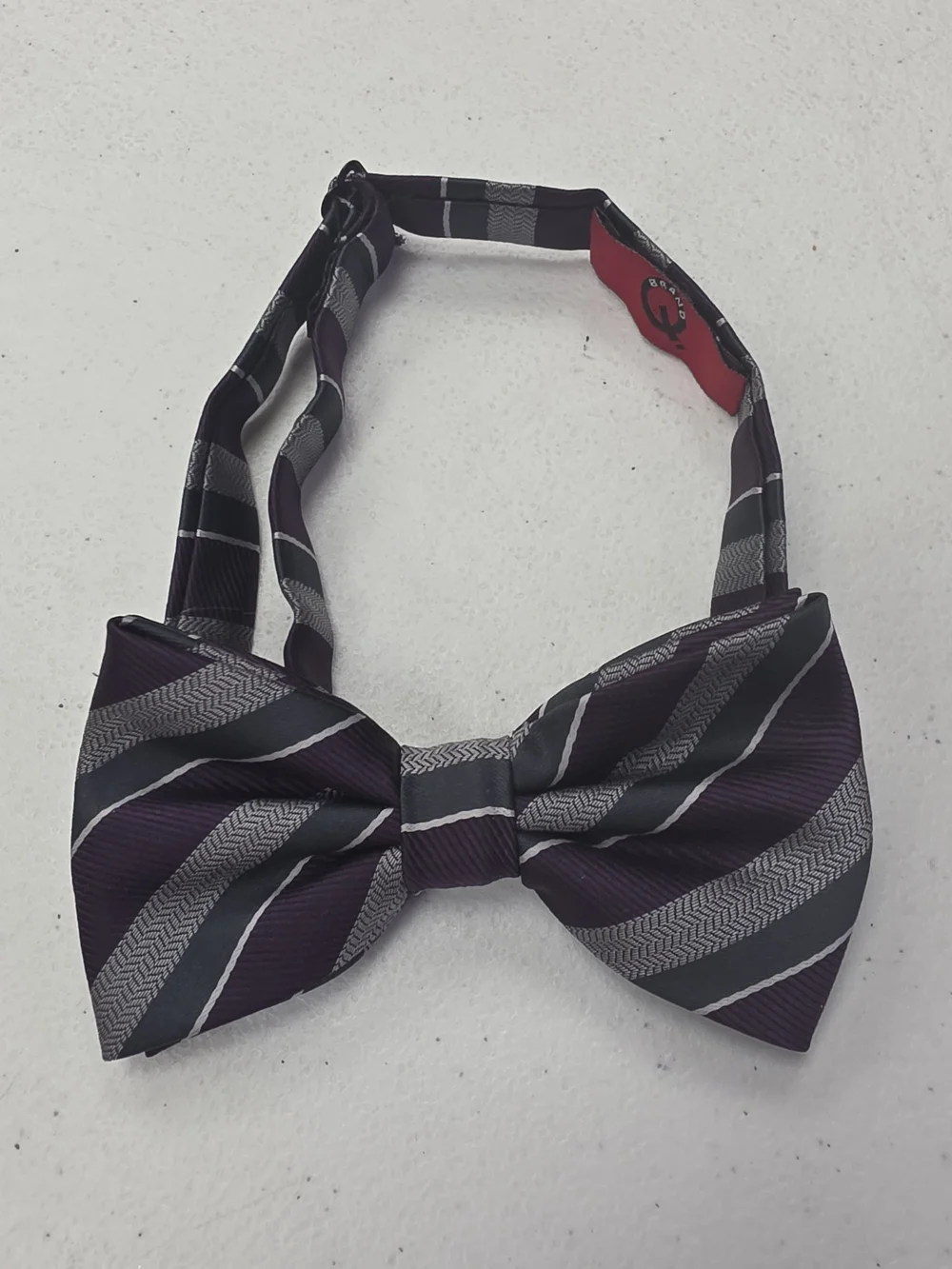 Men's Purple and Gray Striped Pre-Tied Bow Tie